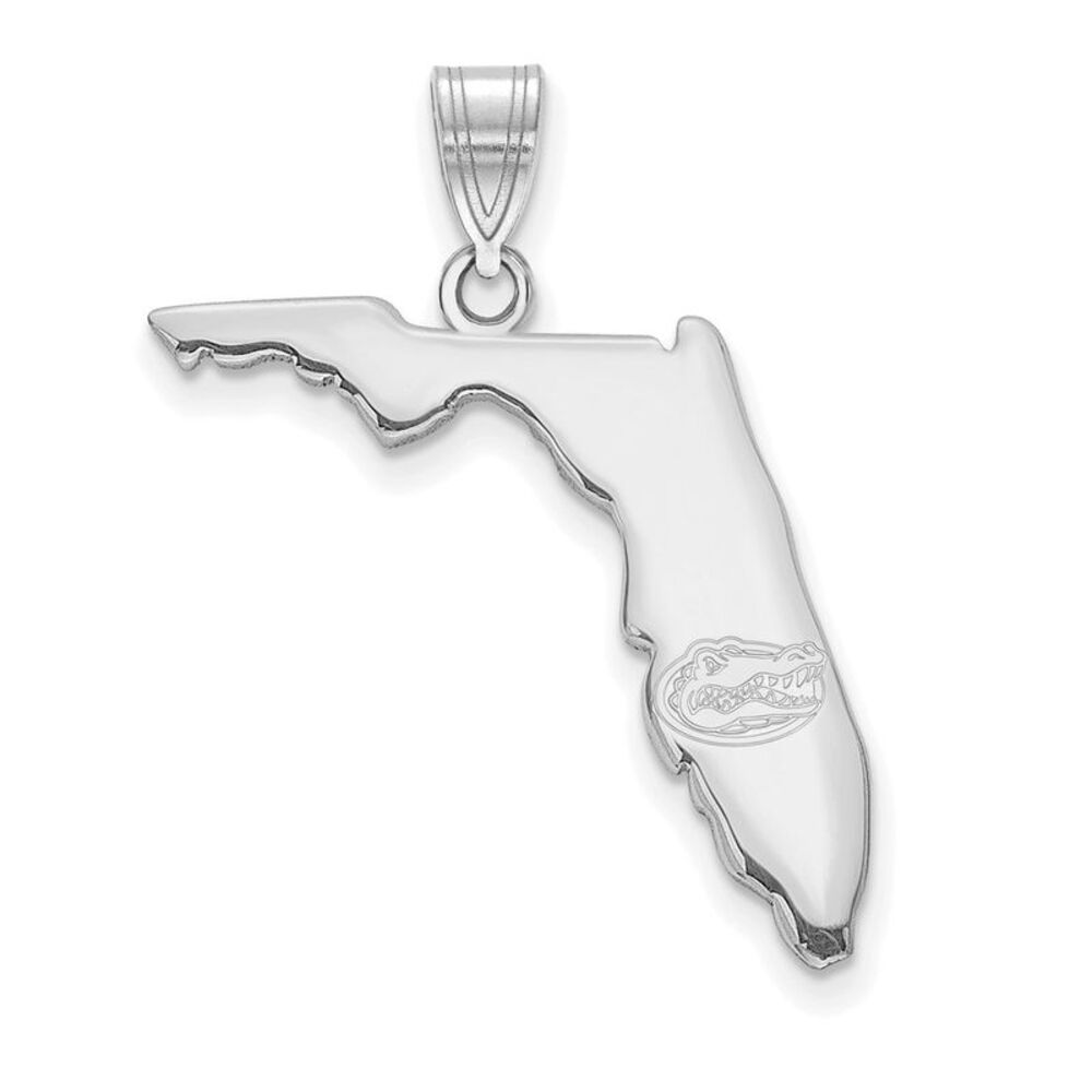 Sterling Silver Rhodium Plated University of Florida State Pendant